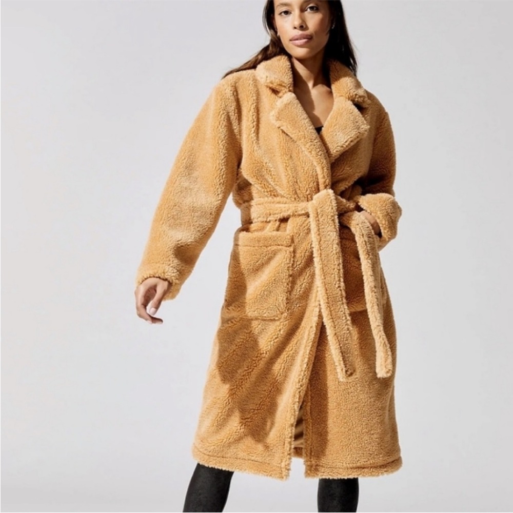 Carbon38 Teddy Coat Jacket Trench Faux Fur Size Small Tan